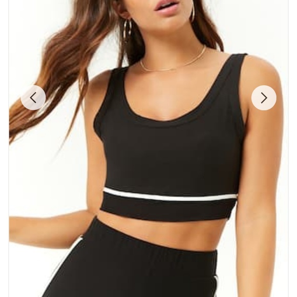 Set/Striped-Trim Mesh Panel Crop Top/Leggings - Picture 2 of 2